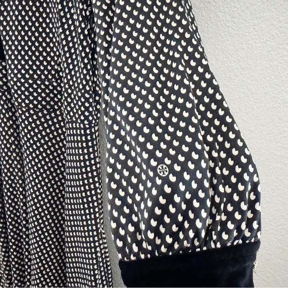 Tory Burch Anja Midi Dress A Line Velvet Silk Black Jazz Dot Classic Dressy XL - Picture 12 of 15